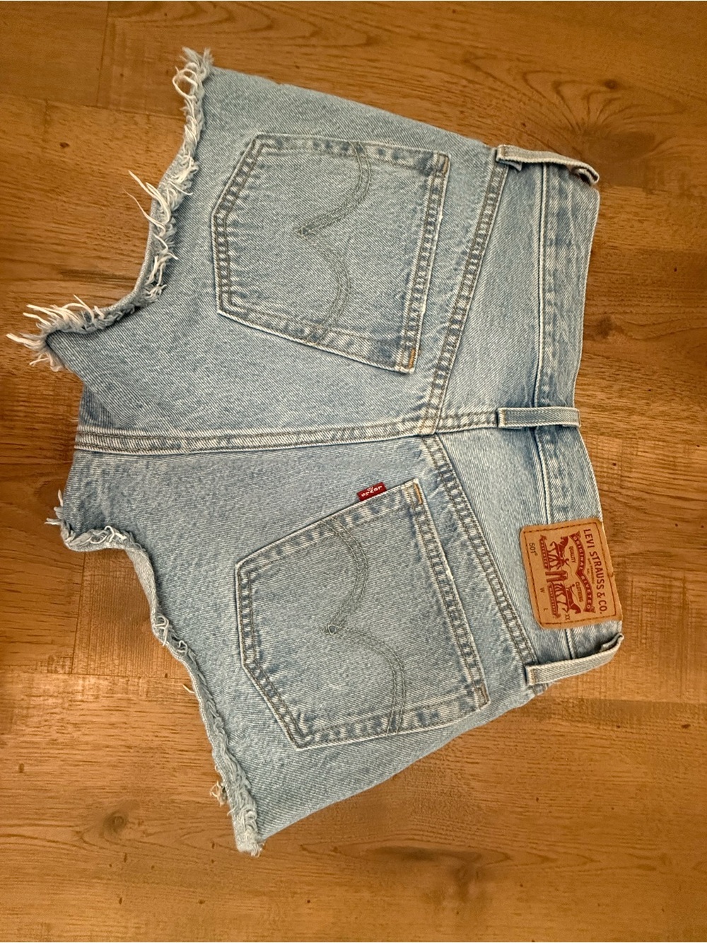 Levi's Light Blue Frayed Denim Jean Shorts